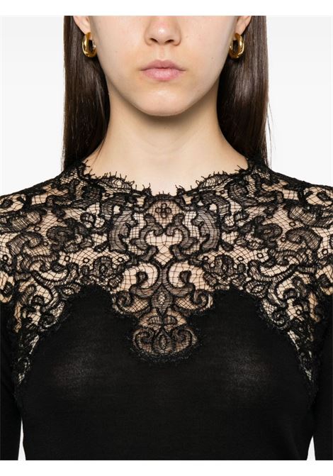 Black lace-trimmed merino wool sweater Ermanno scervino - women ERMANNO SCERVINO | D475M325APLVN95708